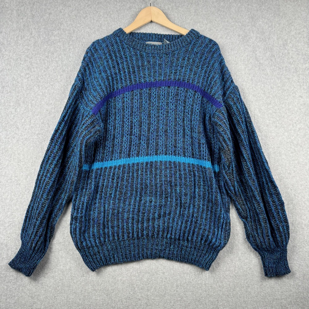 Weekends California Sweater Mens Medium Blue Striped Vintage Ribbed Grandpa 90s